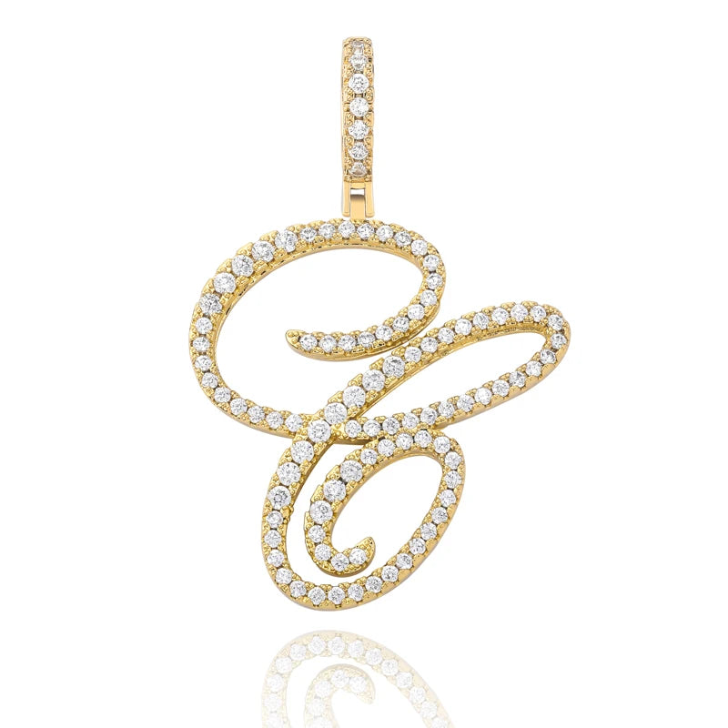 TOPGRILLZ New A-Z Cursive Letters Name Pendant&Necklace Iced Out Cubic Zircon Gold Silver Color Charm  Hip Hop Jewelry