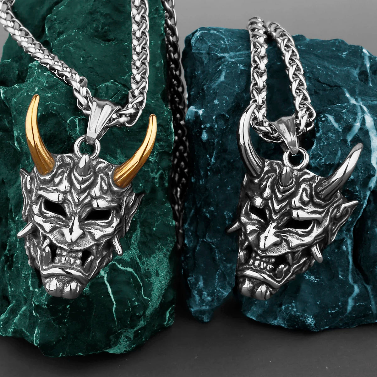 Retro Prajna Punk Gothic Evil Demon Skull Mask Pendant Necklace Cool Guy Hip Hop Rock Party Sweater Chain Jewelry Wholesale