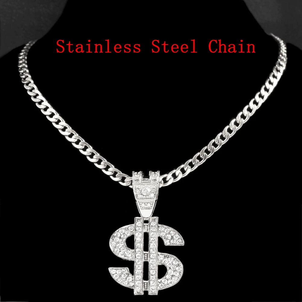 Iced Out Dollar Sign Cuban Pendant — Silver