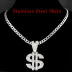 Iced Out Dollar Sign Cuban Pendant — Silver