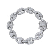12mm wide Hip Hop CZ Stone Paved Bling Iced Out Solid Coffee Beans Link Chain Bracelets for Men Women Fashion Rapper