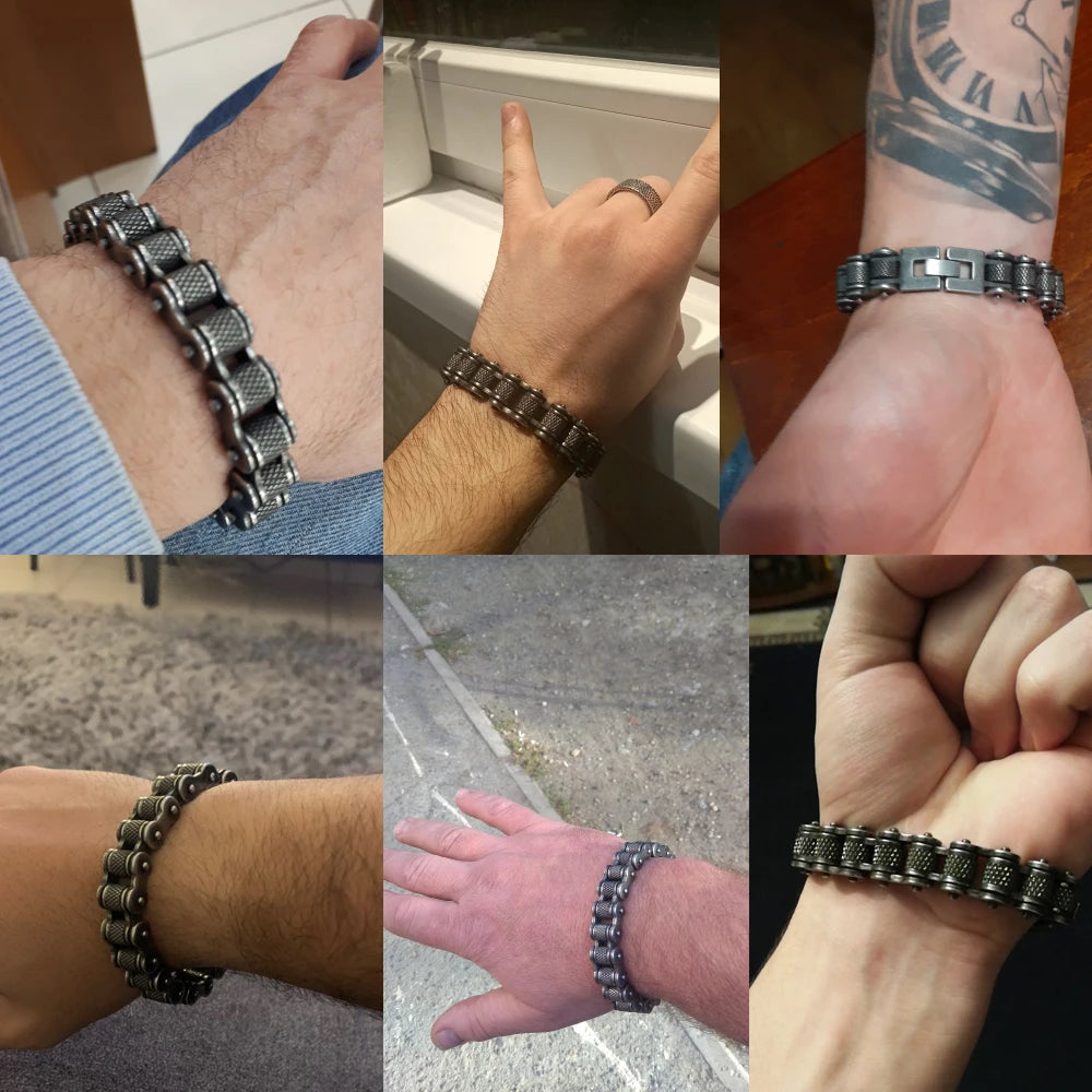 Retro Stainless Steel Motorcycle Chain Bracelet Men 13MM Width Rock And Roll Men's Bracelets On Hand Male Jewelry