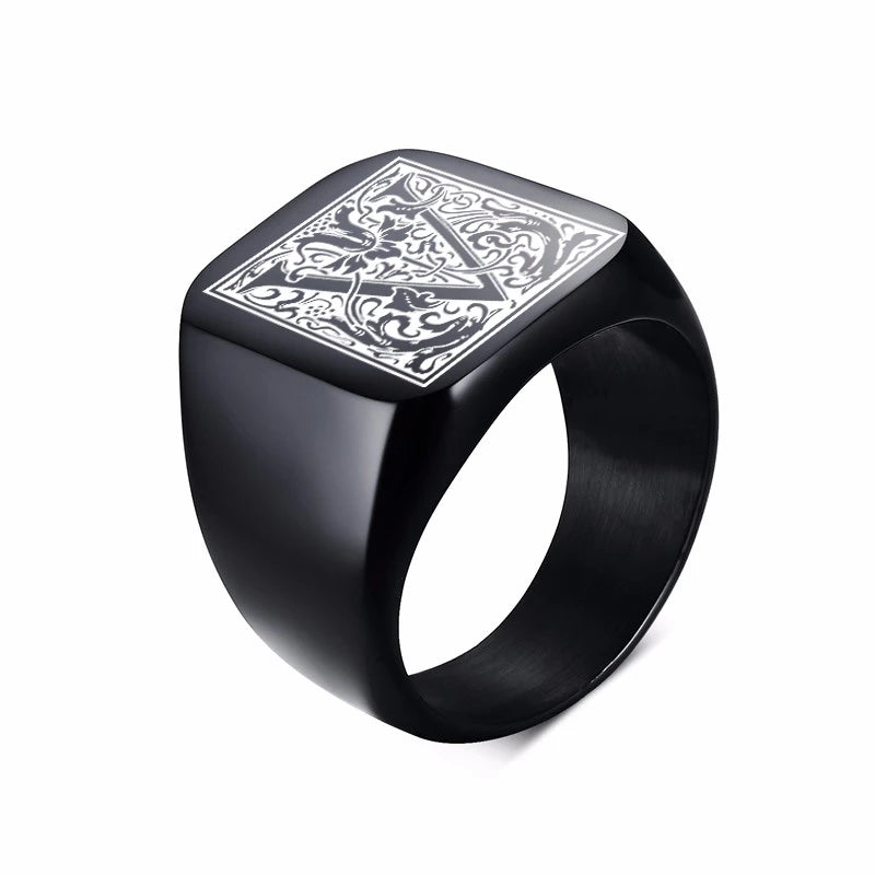 Monogram Black Signet Ring — Stainless Steel