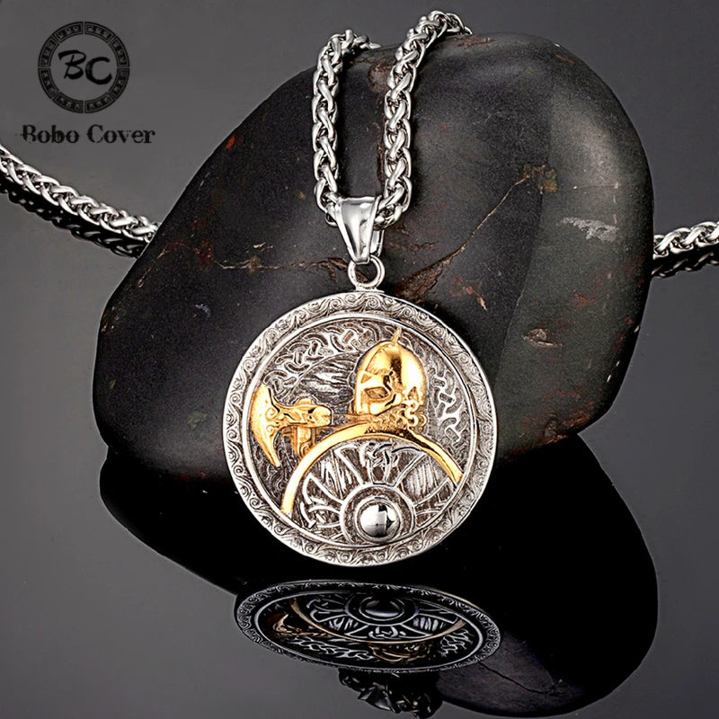Spartan Warrior Axe Pendant Necklace — Gold-Tone Steel