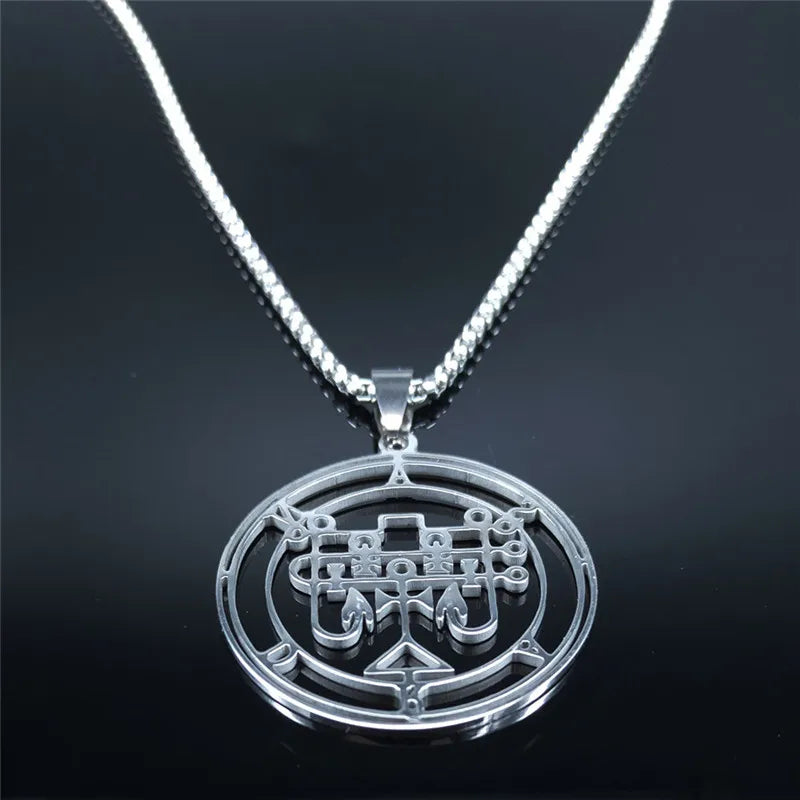 Demon Seal Silver Pendant Necklace — Stainless Steel