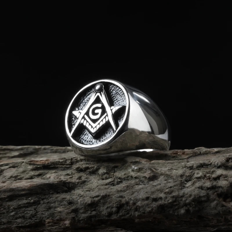 Freeshipping Vintage Rings For Men Punk Fashion Jewelry Retro Golden Masonic Freemasonry Male Finger Ring Biker Club