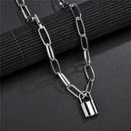 Silver-Tone Layered Lock Chain Choker Necklace