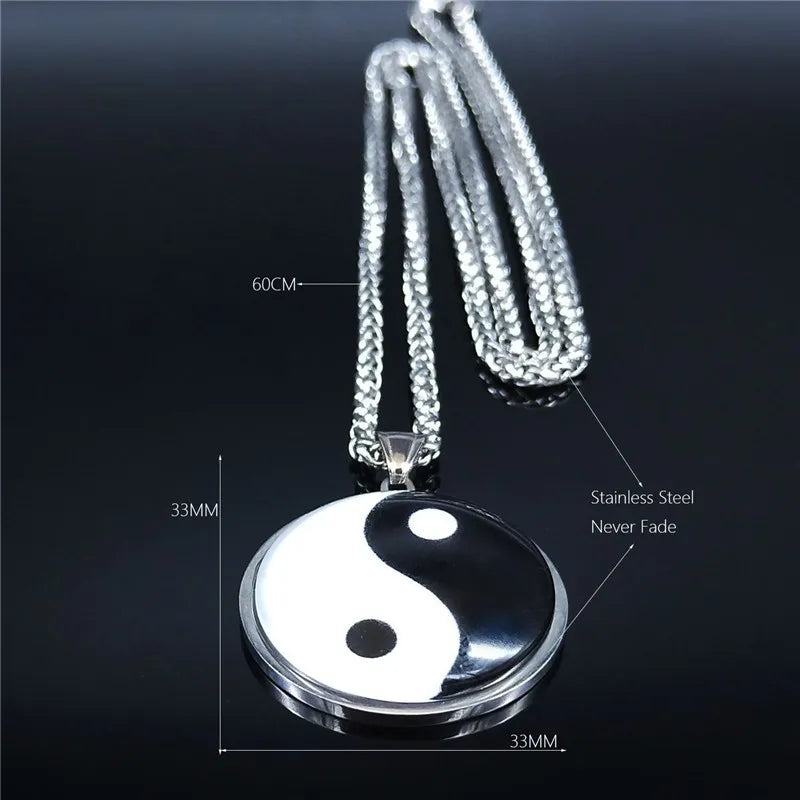 Yin Yang Glass Pendant — Silver Stainless