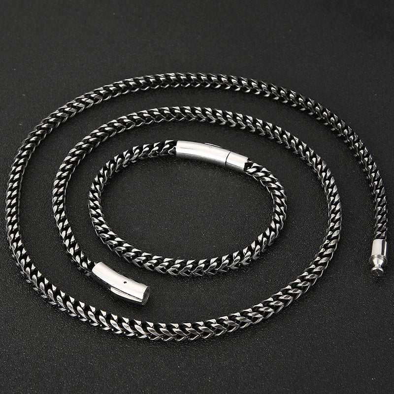 Matte Stainless Steel Men's On Hand Link Chain Bracelet 4/6MM Thick Handles for Men 68CM Long Male Necklace Choker