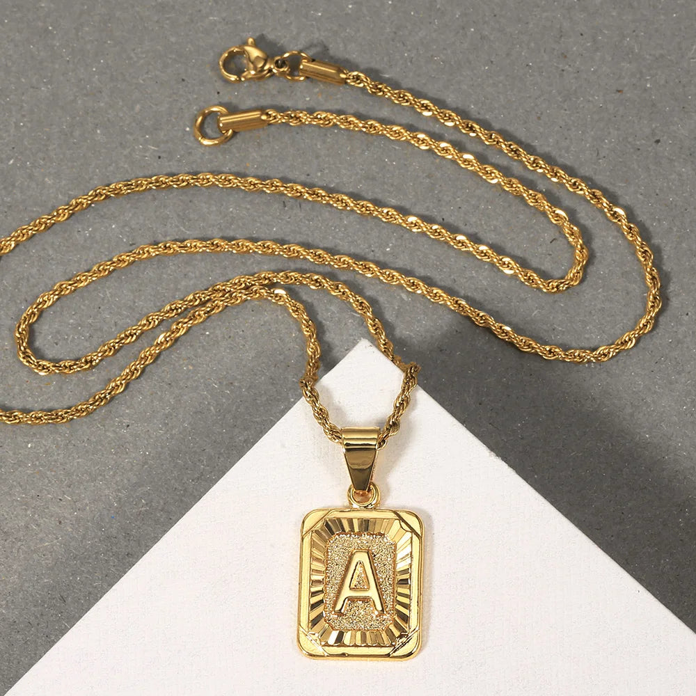 Women Men A-Z Letter Necklaces Gold Color Initial Name Pendant Rope Chain English Alphabet Couple Jewelry Gift