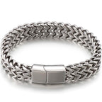 Mens 12MM Width Double Row Chain Wrist Bracelets 6 Color Stainless Steel Bracelet for Man Handles With Magnet Clasp