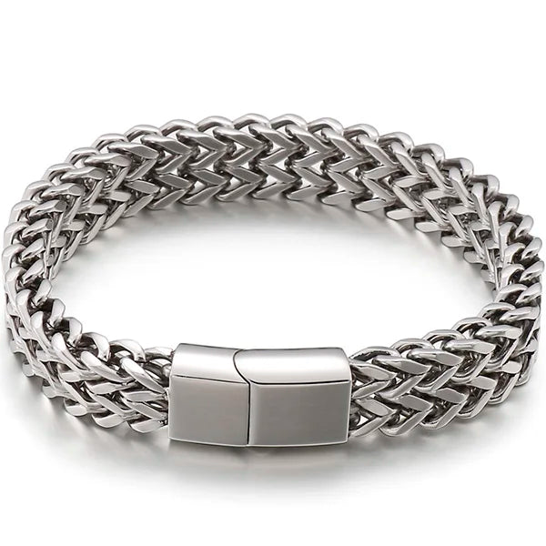Mens 12MM Width Double Row Chain Wrist Bracelets 6 Color Stainless Steel Bracelet for Man Handles With Magnet Clasp