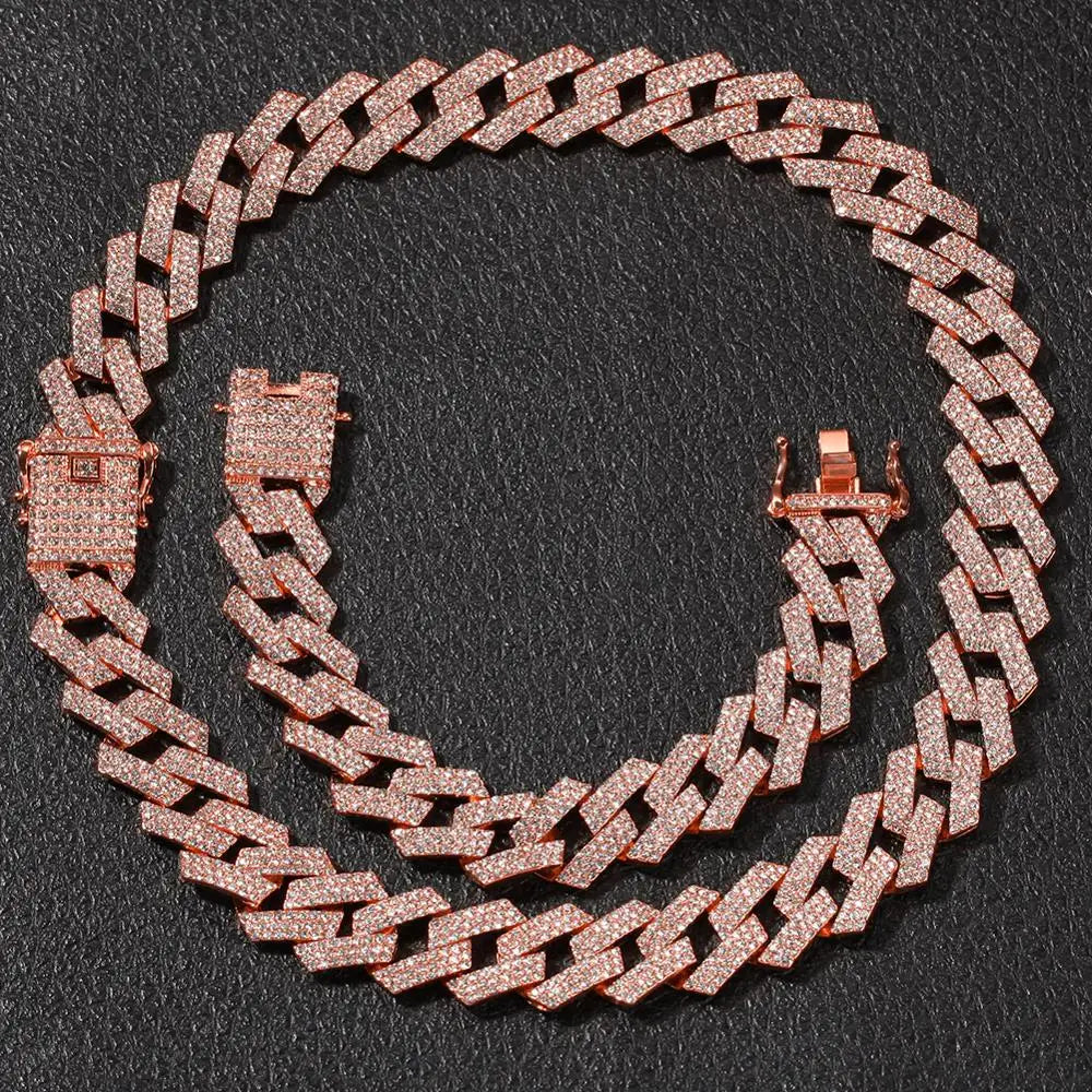 THE BLING KING 20mm Prong Cuban Link Chains Necklace Fashion Hiphop Jewelry 3 Row Rhinestones Iced Out Necklaces For Men