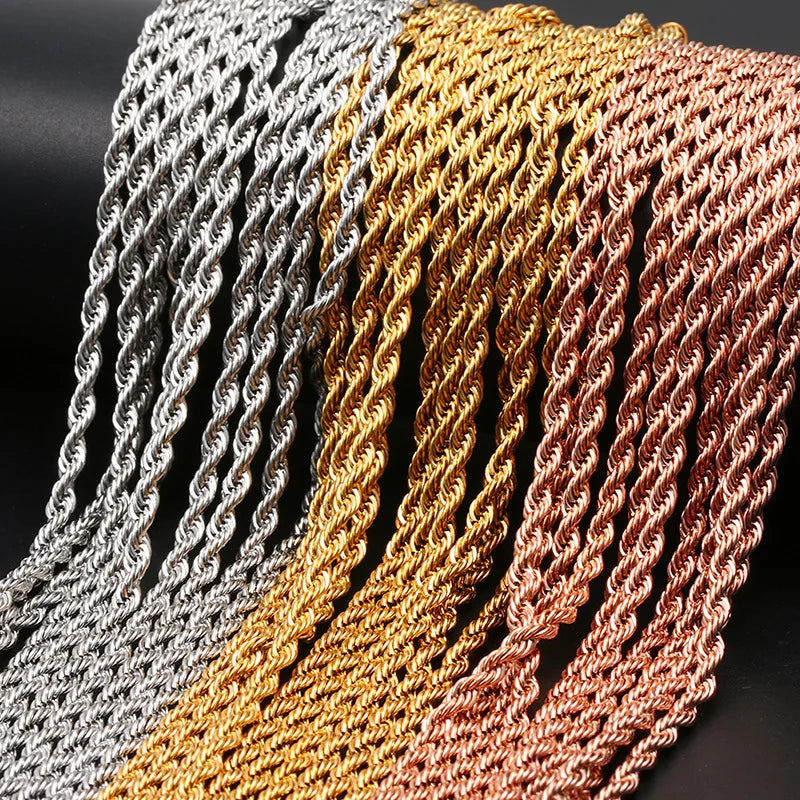 Wholesale Price 3MM Stainless Steel Plated Rose Gold Chain Necklace Fashion Jewelry For Men and Women Black Color Link Necklace