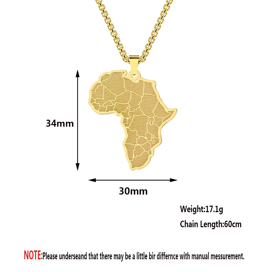 Kinitial Stainless Steel African Country Map Pendant Charm Necklace Jewelry Clavicle Chain Necklace for Women Party