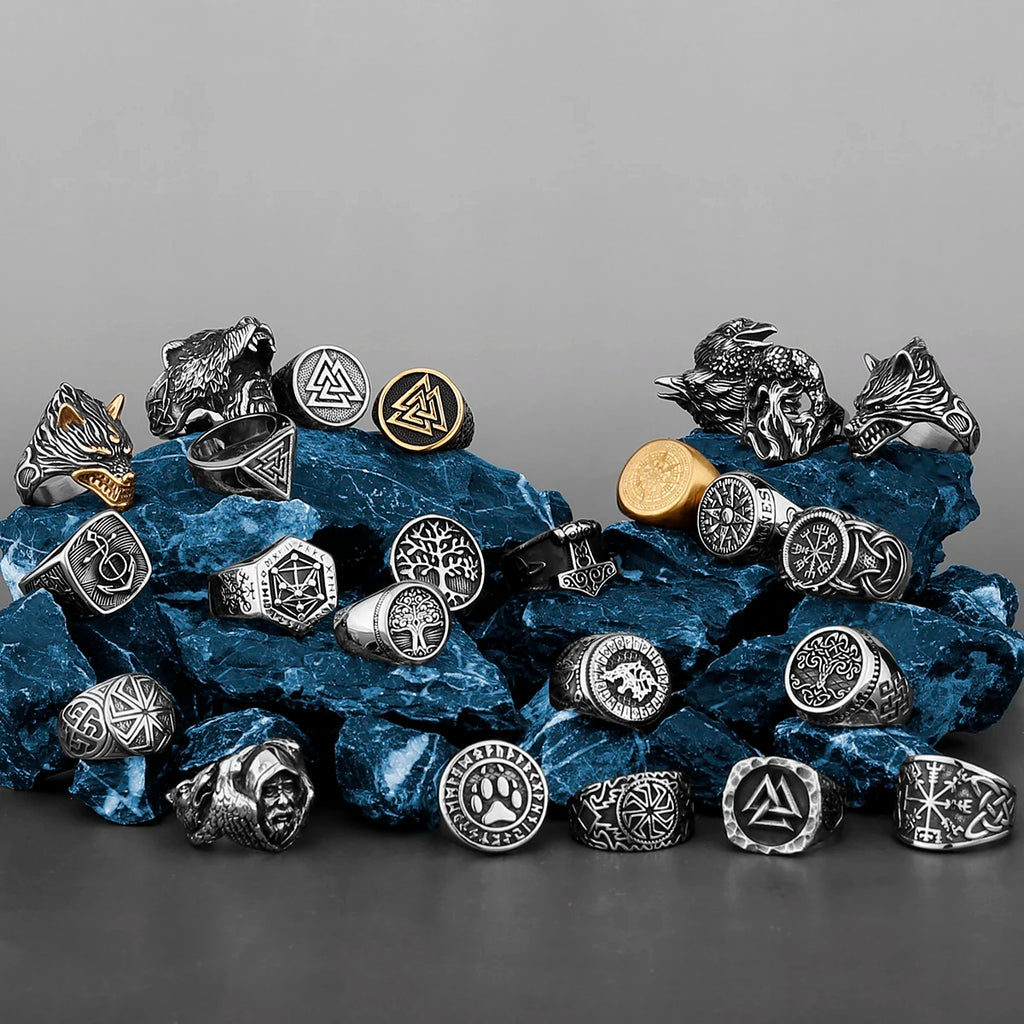 Nordic Viking Stainless Steel Ring Anchor Compass Tree of Life Viking Rune Wolf Men and Women Ring Jewelry Factory