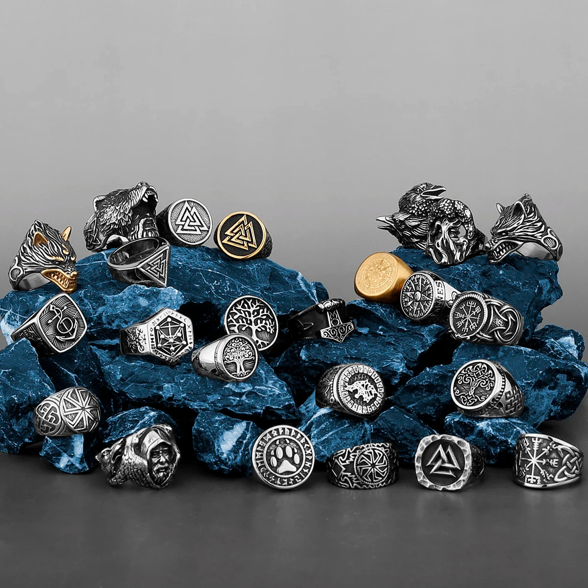 Nordic Viking Stainless Steel Ring Anchor Compass Tree of Life Viking Rune Wolf Men and Women Ring Jewelry Factory