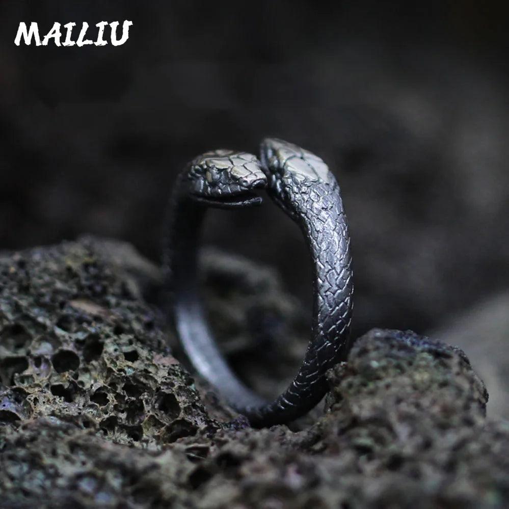 Rattlesnake Ring Vintage Silver Plated Snake Ring Motorcycle Party Punk Domineering Ring Women Men Ring Cool Hip Hop