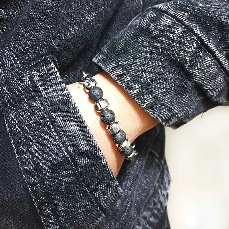 Bead and Chain Link Bracelet — Stainless Steel