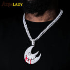 Men's Moon Shaped Mouth Face Pendant Iced Out Bling 5A CZ Cubic Zircon Tennis Chain Personality Hip Hop Rock Necklace Jewelry