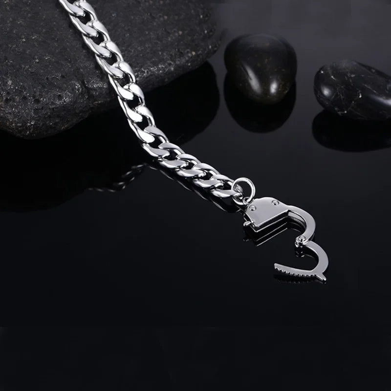 bracelet men's stainless steel handcuffs accessories chain on hand charm Steampunk cuff bracelet punk couple bracelet