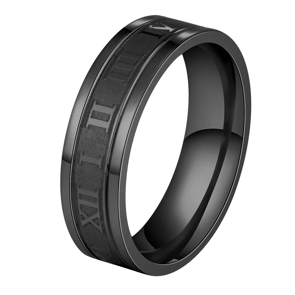 Roman Numeral Ring — 6mm Stainless Steel