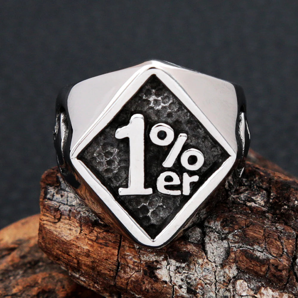 Simple Retro 1% Lucky Number Ring Men And Women Punk Fashion Stainless Steel Biker Skull Ring Amulet Jewelry Gift Wholesale