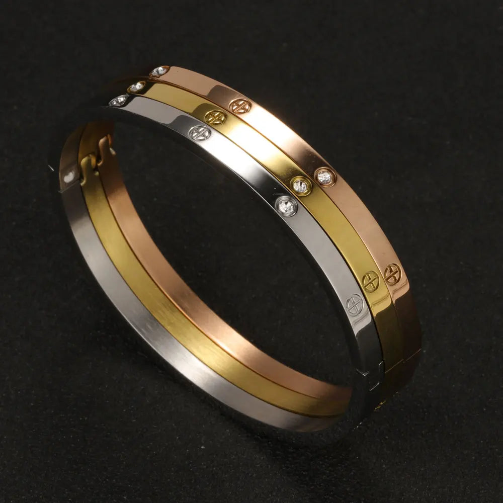 Iced Crystal Cuff Bangle Bracelet — Steel