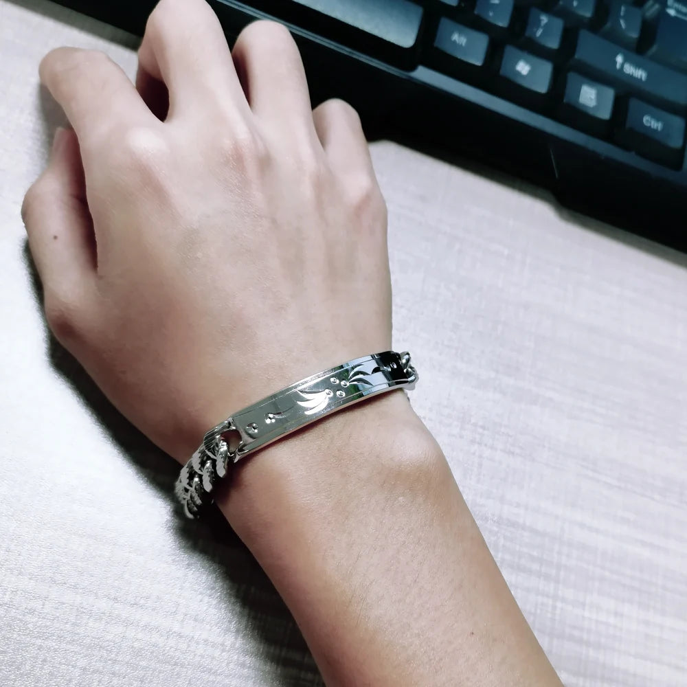 Fashion 925 Sterling Silver Bracelet for Men Male Cool Rock Punk Style Bracelet 100% Solid silver 10 mm 20 cm Bracelet