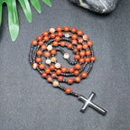 Rosary Necklace For Men Women 8mm Tiger Eye Black Obsidian Beads Necklace Christ Buddhist Meditation Cross Necklace Jewelry