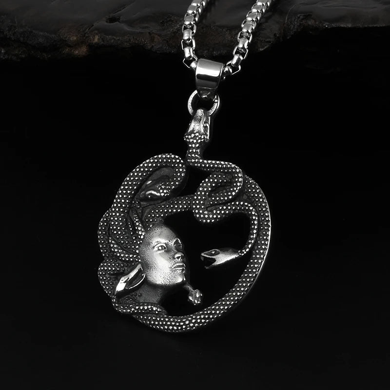 Cool Snake Pattern Metal Viper Pendant Necklace For Men Harajuku Vintage Punk Animal Gothic Choker Stainless Steel