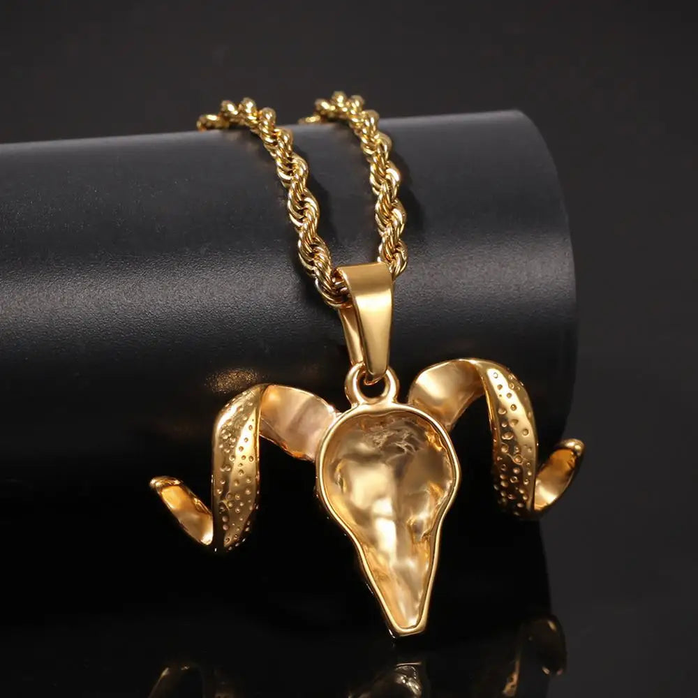 Hip Hop Titanium Steel Skull Goat Horn Pendants Necklaces for Men Rock Jewerly Drop Shipping