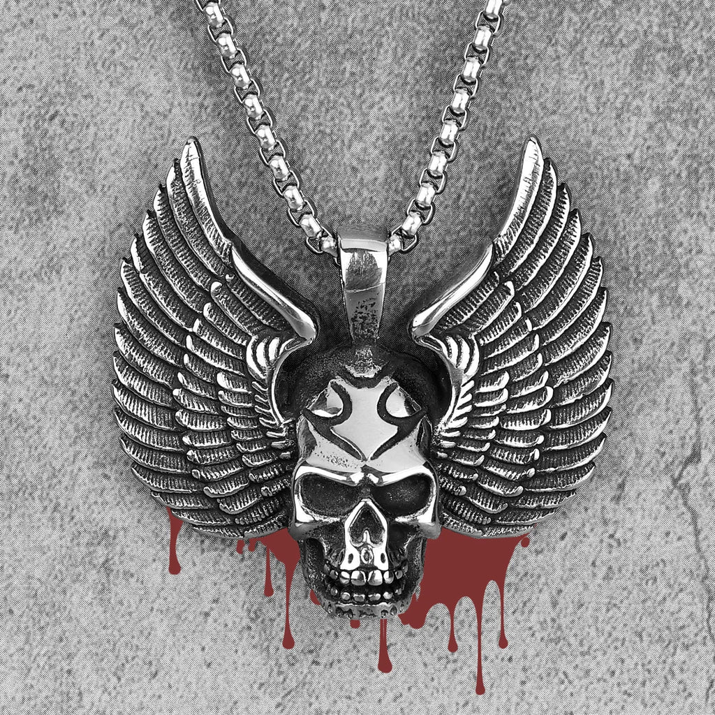 Fallen Angel Wings Skull Stainless Steel Men Necklaces Pendants Chain Punk for Boyfriend Male Jewelry Creativity Gift