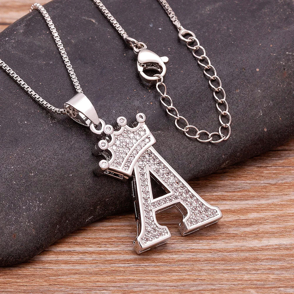 Nidin Luxury A-Z Crown Alphabet Pendant Chain Necklace Punk Style Lucky Initial Name Jewelry Fine Party Wedding
