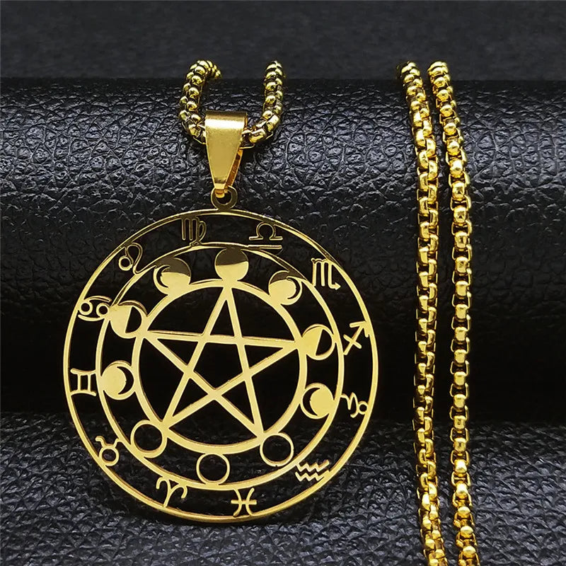 Star Astrology Silver Chain Necklace — Stainless Steel