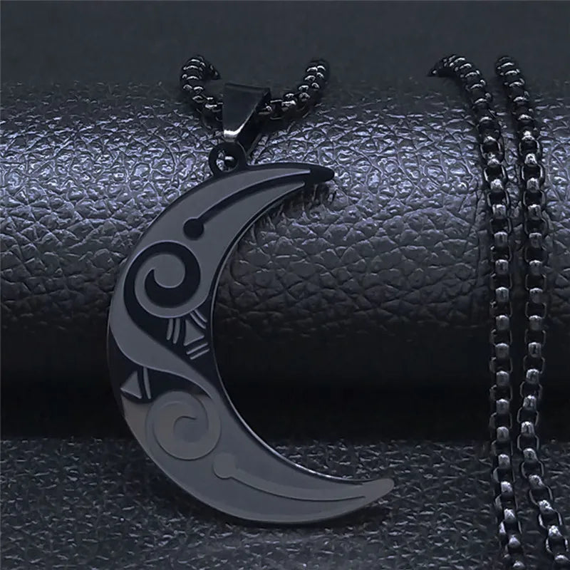 Witchcraft Moon Pendant — Black Stainless