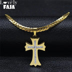 Cross Gold Pendant Crystal Catholic Collar Choker