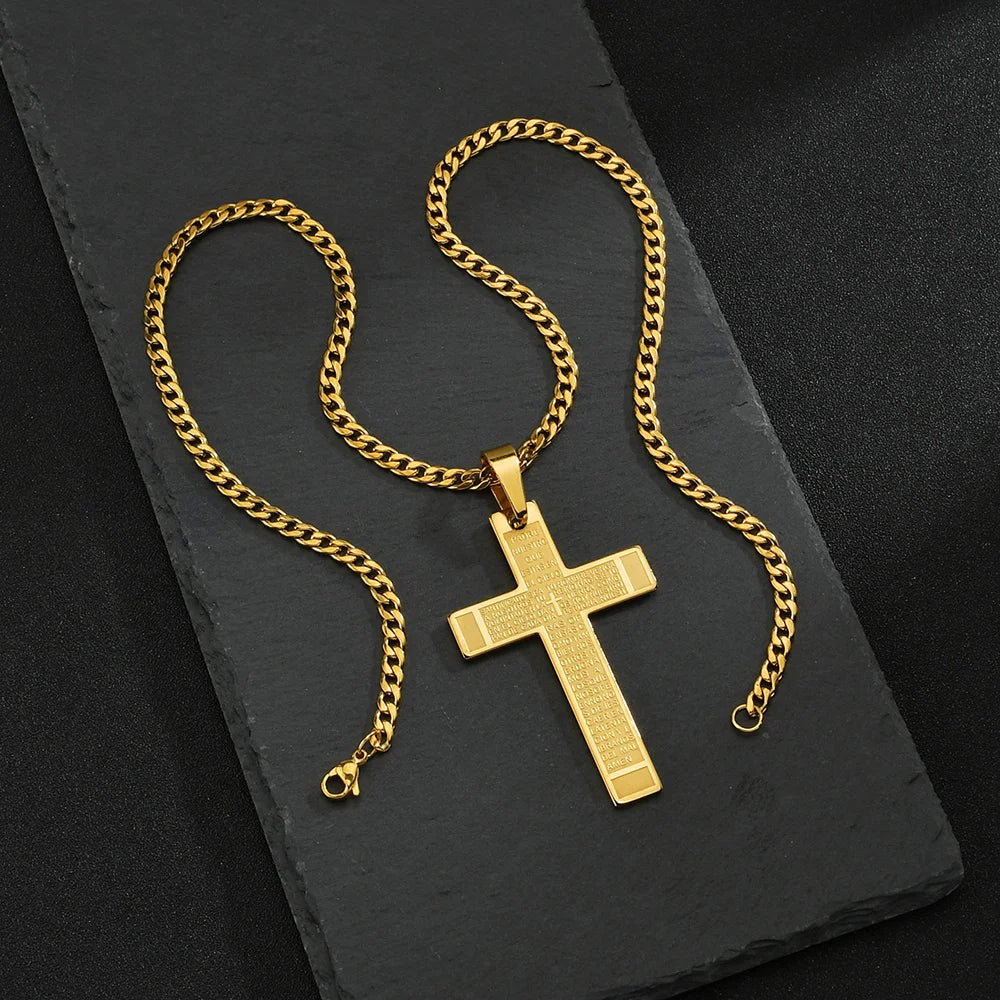Bible Cross Pendant Necklace 60cm — Gold