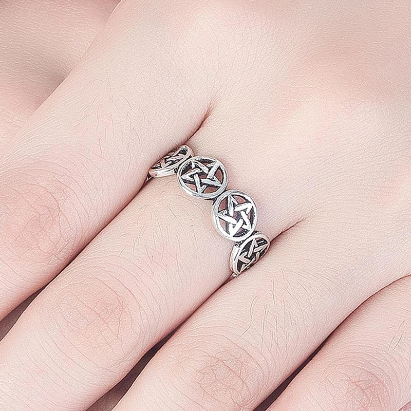 Chunky Pentagram Star Ring — Silver-Tone, Adjustable Band