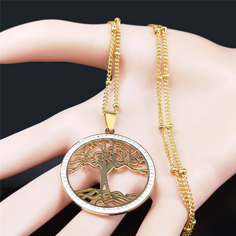 Iced Out Tree Of Life Gold Pendant Love Crystal