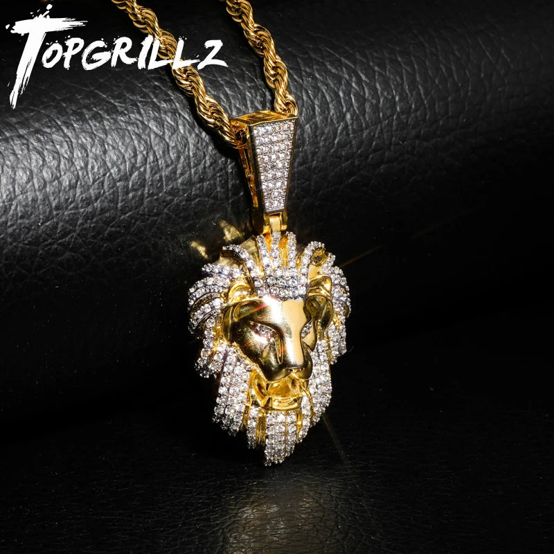 Iced Out Micro Pave Lion Head Pendant — Gold