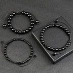 Beaded Bracelet 4 6 8mm Natural Stone Shiny Black Onyx Beads Bracelets & Bangles Adjustable Size Obsidian Wrist Jewelry