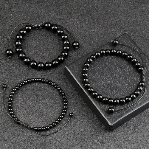 Adjustable Black Onyx Beaded Bracelet 8mm
