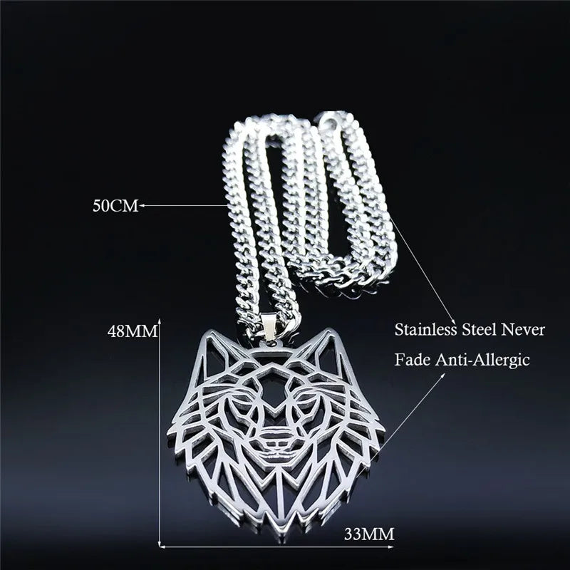 Wolf Pendant Necklace — Silver Stainless