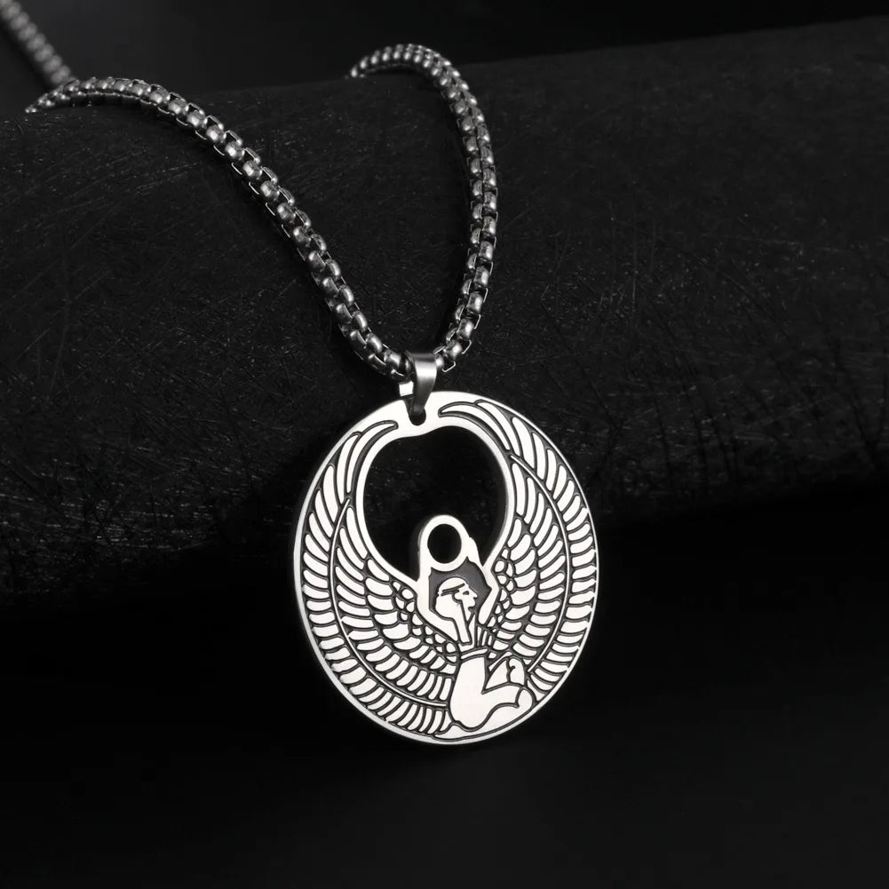 Egyptian Pyramid Pharaoh Isis Amulet Pendant Necklaces For Women Men Stainless Steel Jewelry Vintage Talisman African