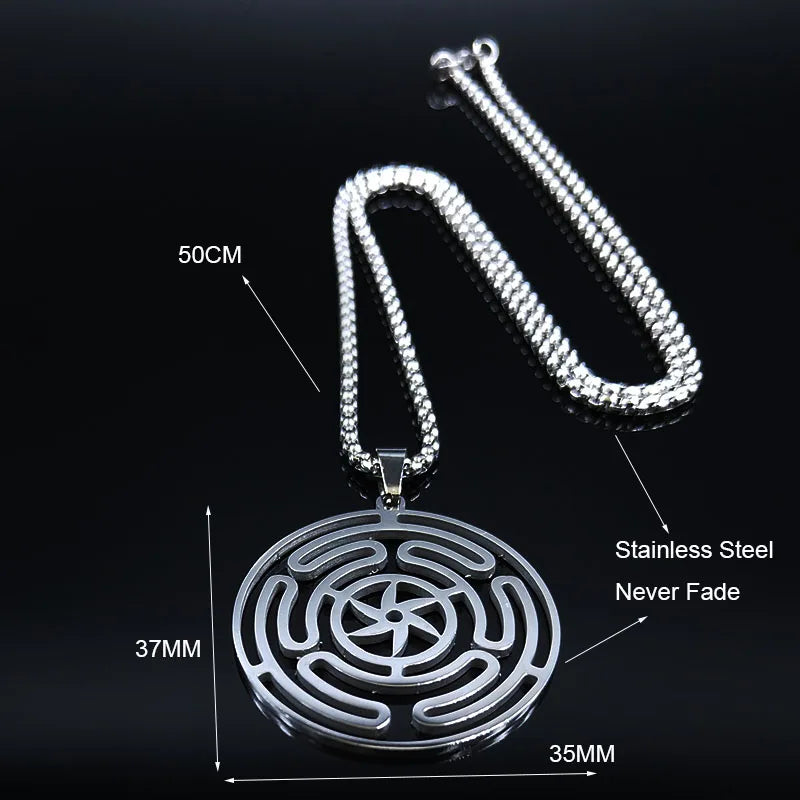 Hecate Wheel Pendant Necklace — Stainless Steel