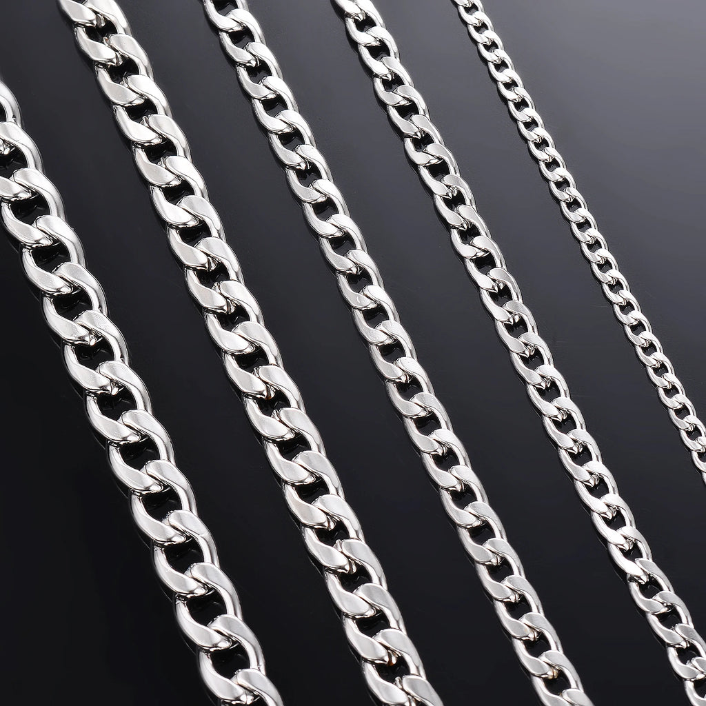 1 Piece Width 3mm-9.5mm Curb Cuban Link Chain Necklace for Men Women Basic Punk Stainless Steel Chain Chokers