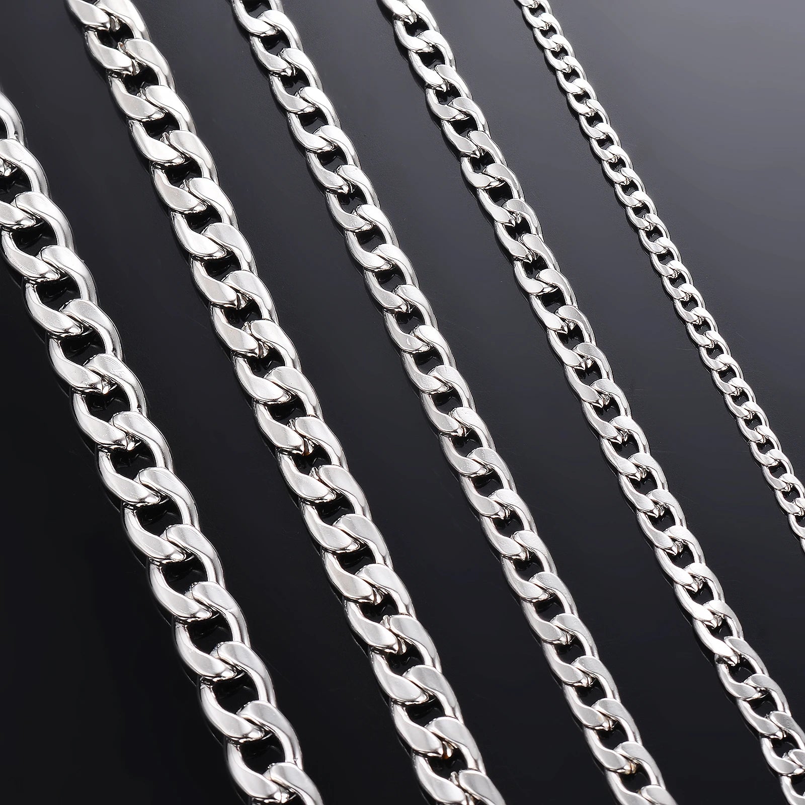 1 Piece Width 3mm-9.5mm Curb Cuban Link Chain Necklace for Men Women Basic Punk Stainless Steel Chain Chokers