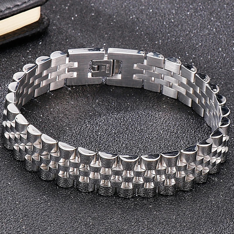 Gold Color Stainless Steel Man Bracelet for Women 15MM Wide Length Adjustable Chain Bracelets Men's Mannen Armband