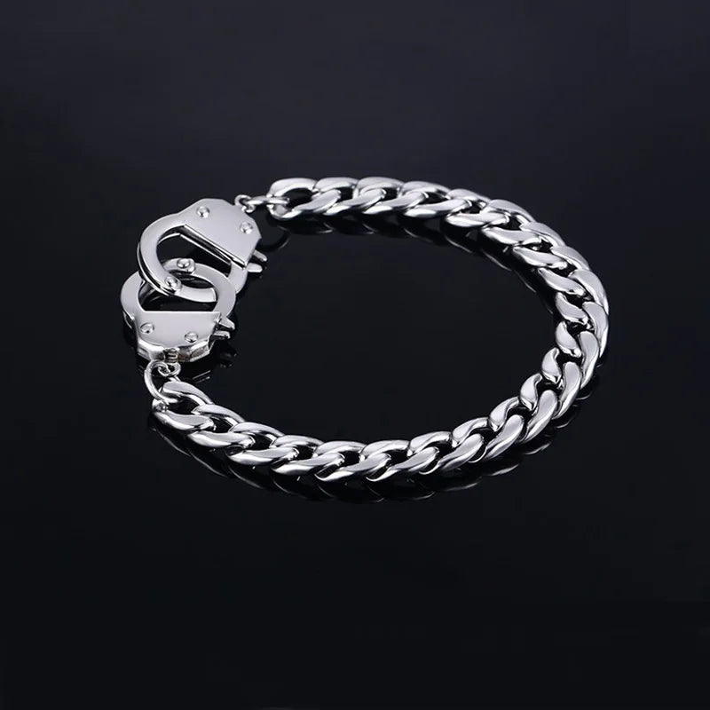 bracelet men's stainless steel handcuffs accessories chain on hand charm Steampunk cuff bracelet punk couple bracelet
